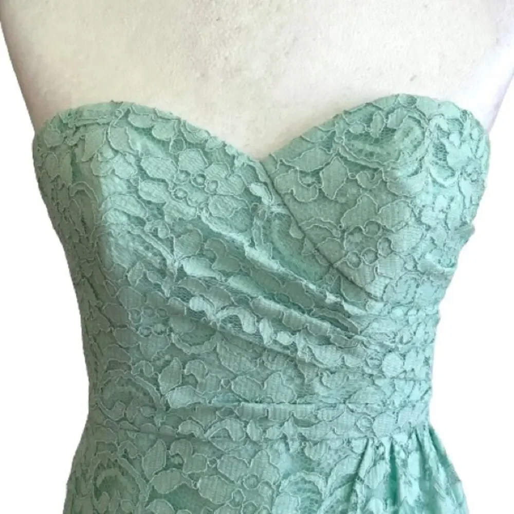 David’s Bridal Dress Mint Green Strapless Lace Gathered Cocktail Size 2 NEW - Picture 3 of 15